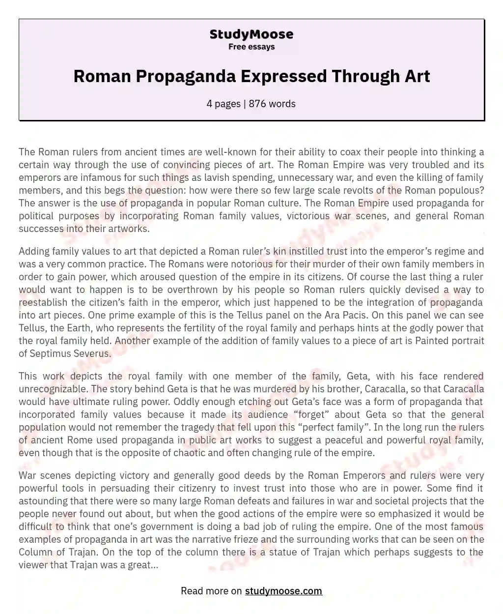 Roman Propaganda Expressed Through Art essay