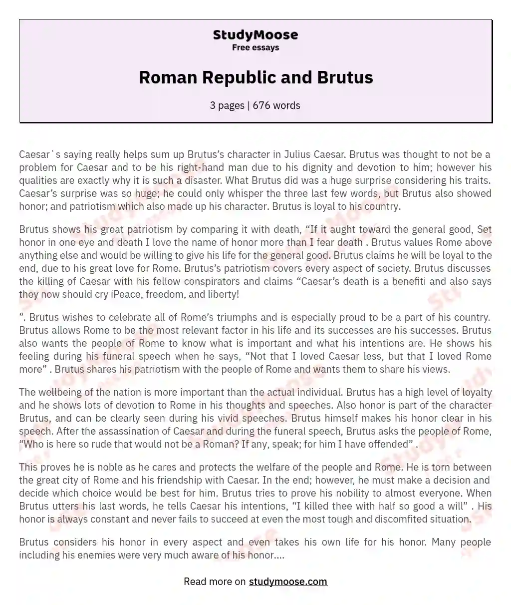 Roman Republic and Brutus essay