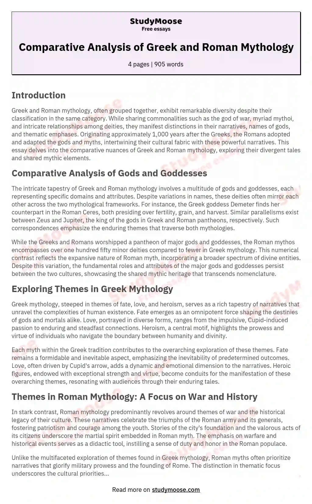 Comparative Analysis of Greek and Roman Mythology essay
