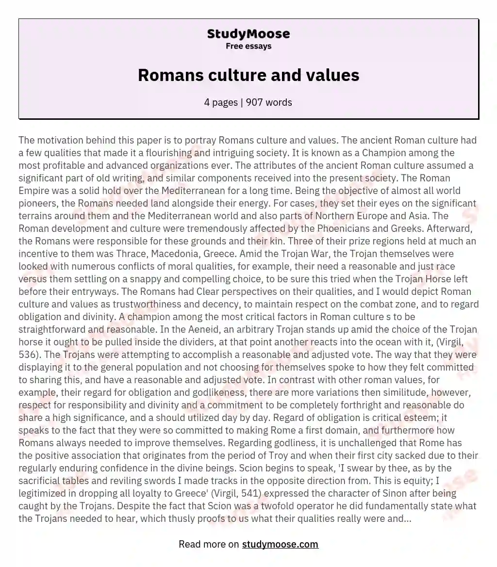 Romans culture and values essay