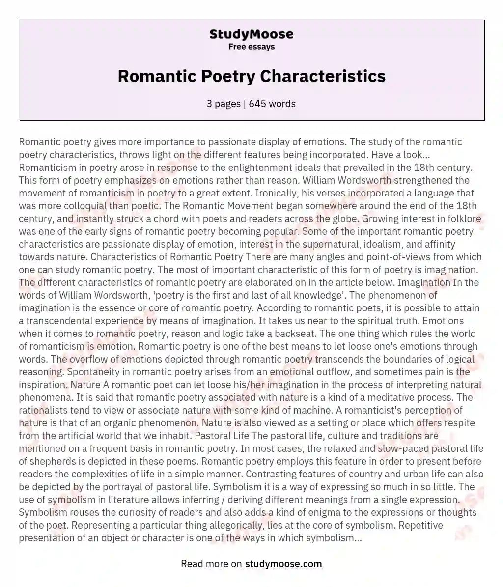 Romantic Poetry Characteristics Free Essay Example