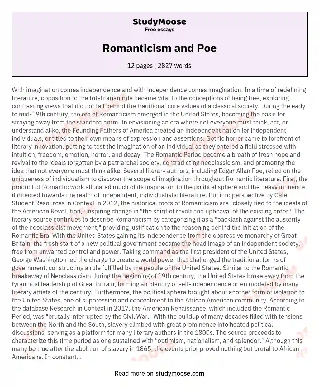 Romanticism and Poe essay