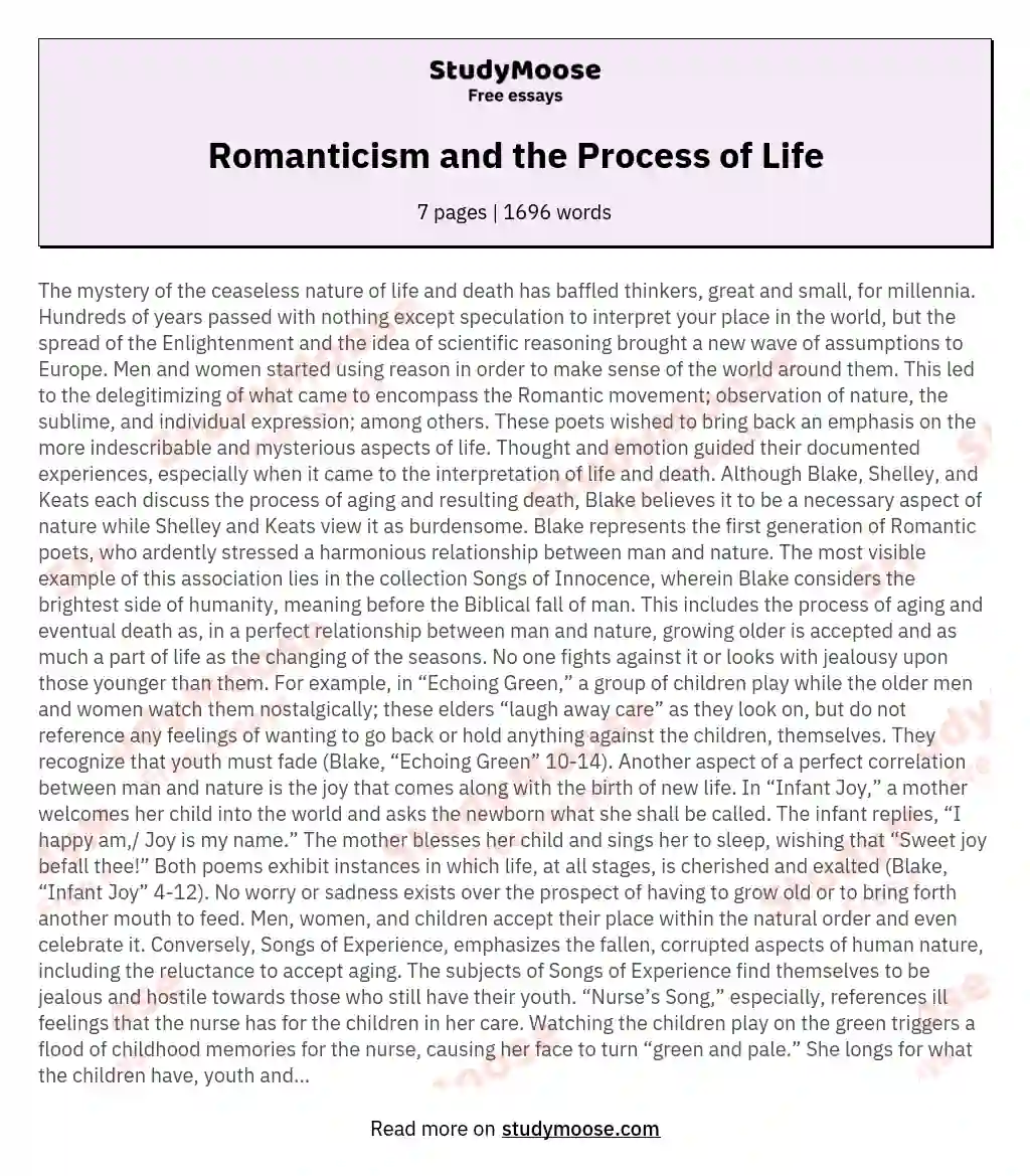 Romanticism and the Process of Life essay