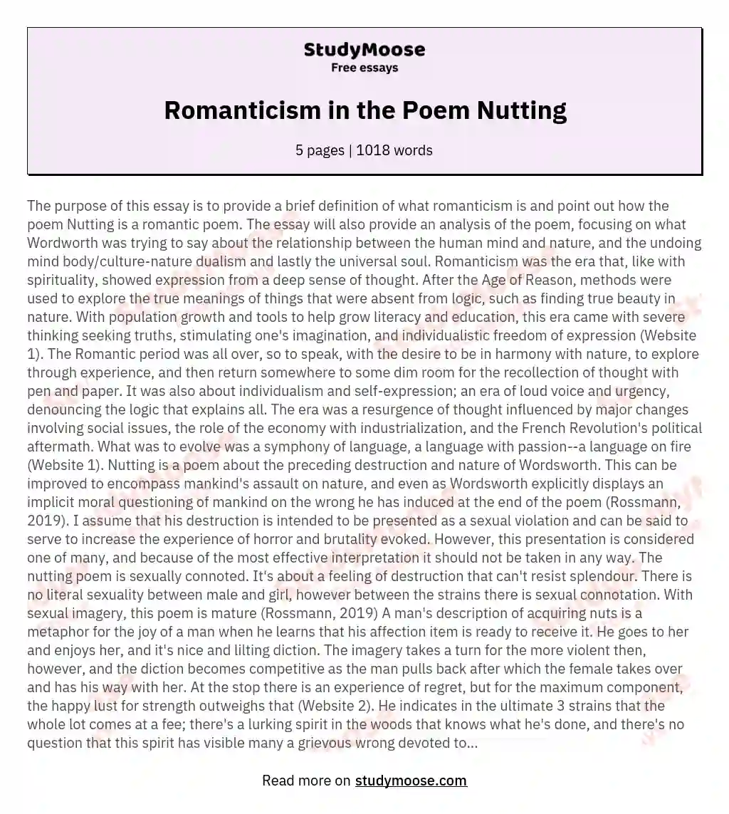 Romanticism in the Poem Nutting essay