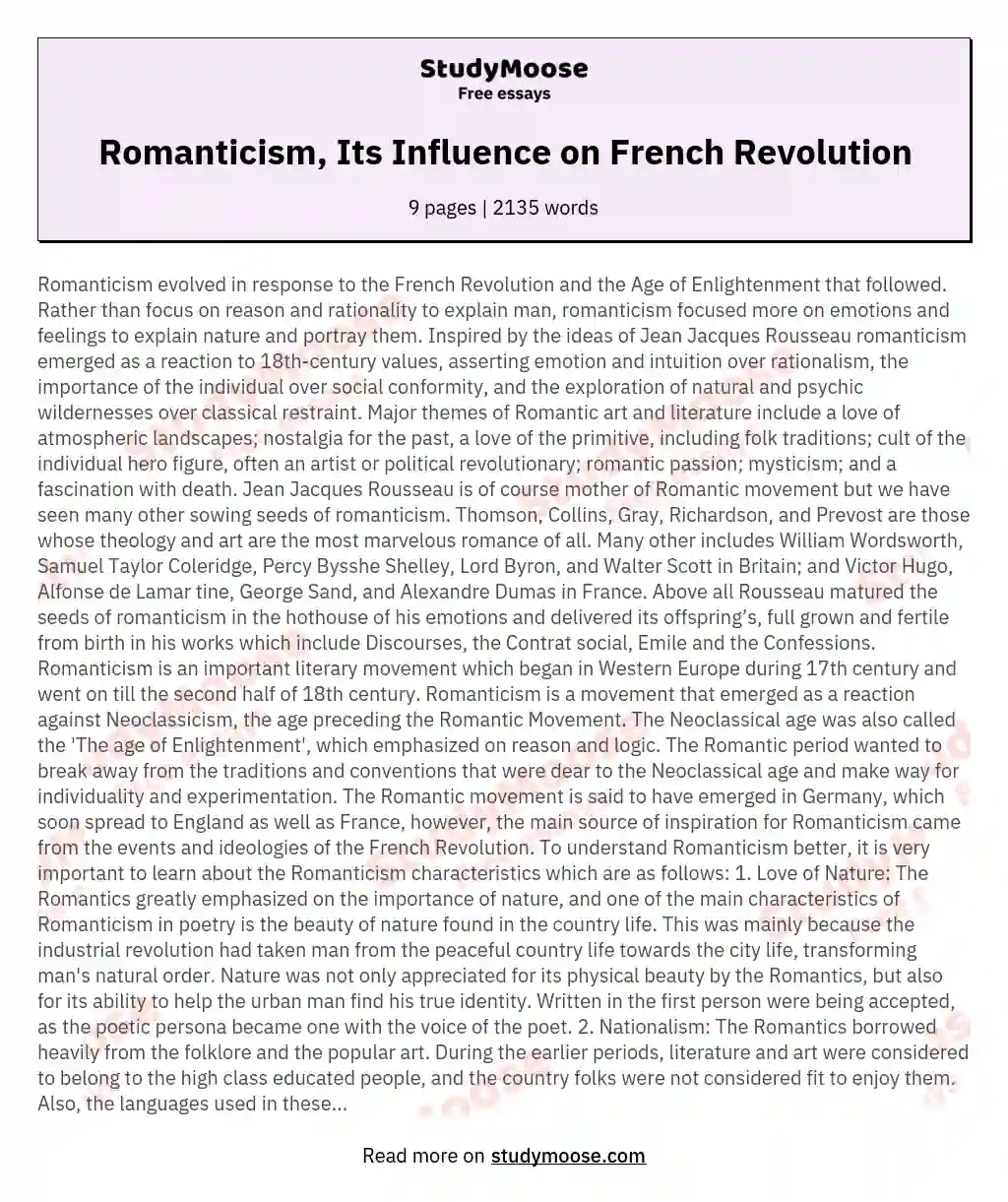 Romanticism, Its Influence on French Revolution essay