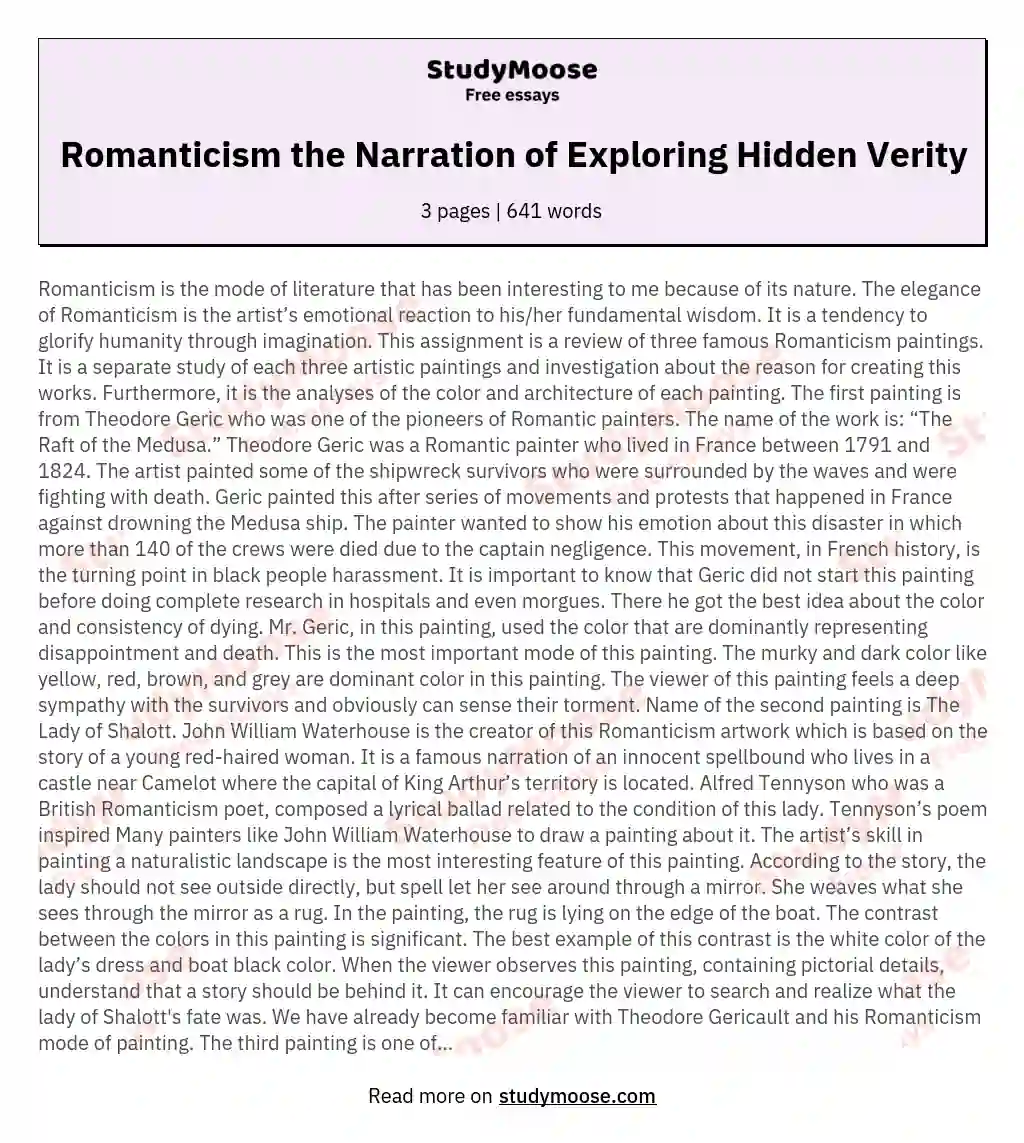 Romanticism the Narration of Exploring Hidden Verity essay
