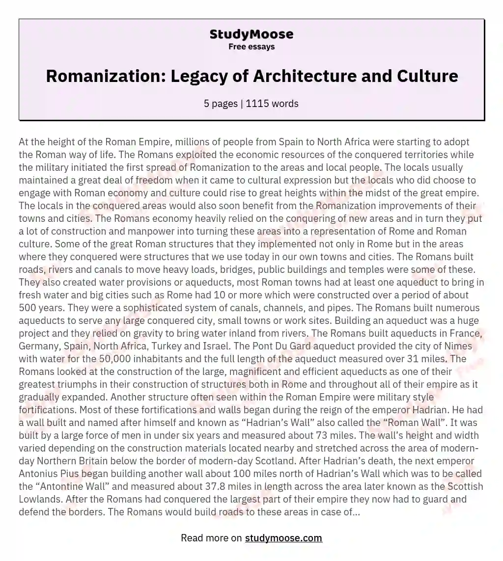 Romanization: Legacy of Architecture and Culture essay