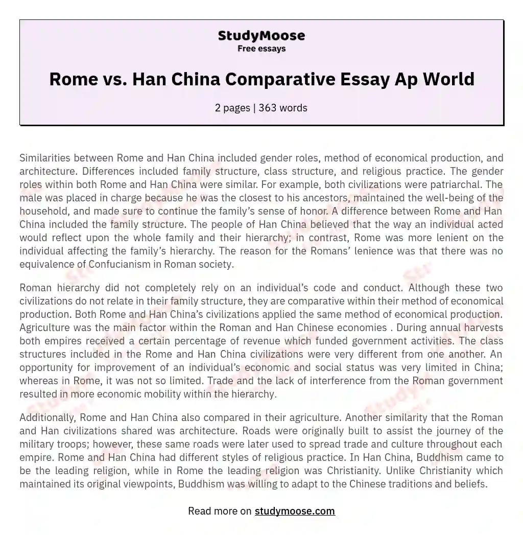 Rome vs. Han China Comparative Essay Ap World essay