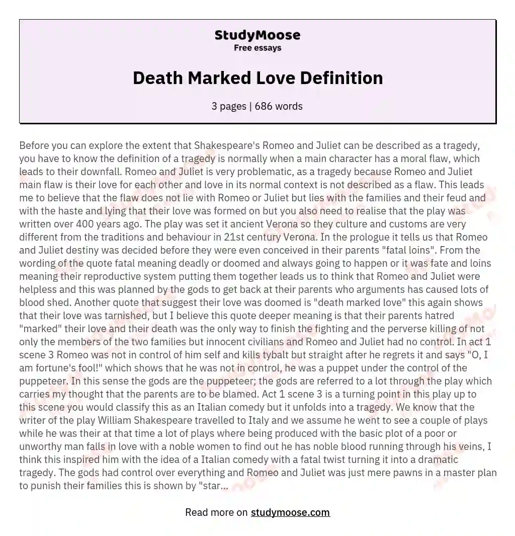 Death Marked Love Definition essay