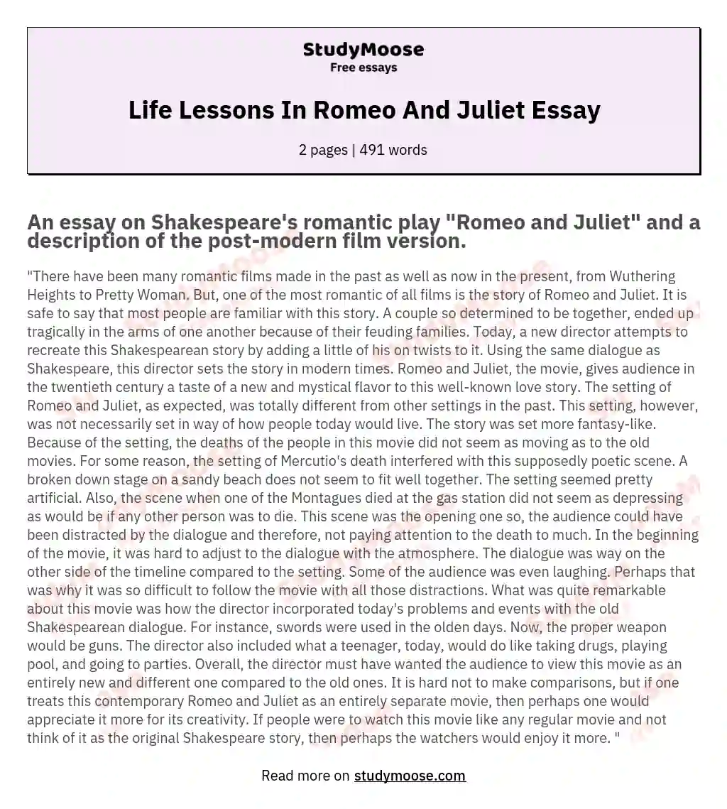 Life Lessons In Romeo And Juliet Essay essay