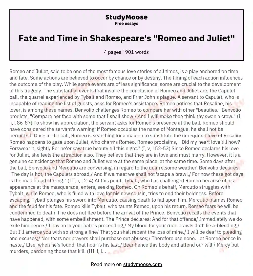 Fate and Time in Shakespeare's "Romeo and Juliet" essay