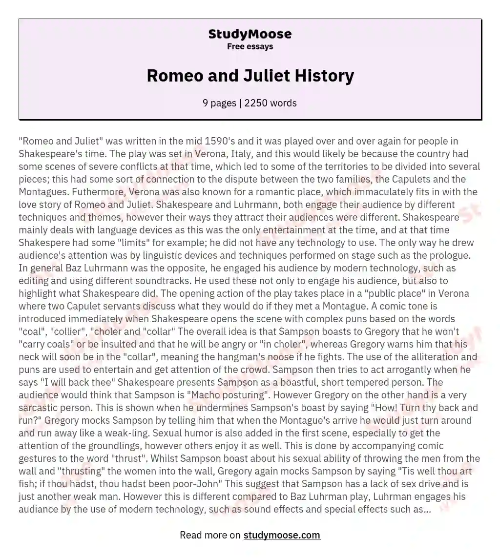 Romeo and Juliet History essay