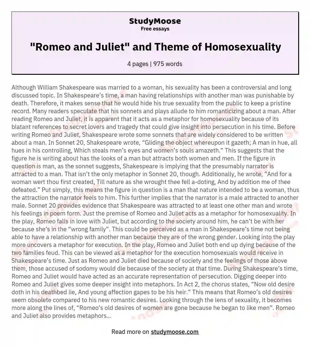 "Romeo and Juliet" and Theme of Homosexuality