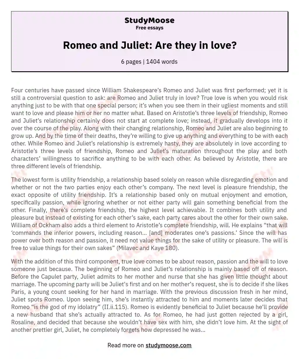 Romeo and Juliet: Are they in love? essay