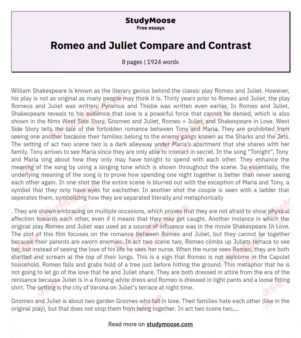 Romeo and Juliet Compare and Contrast essay