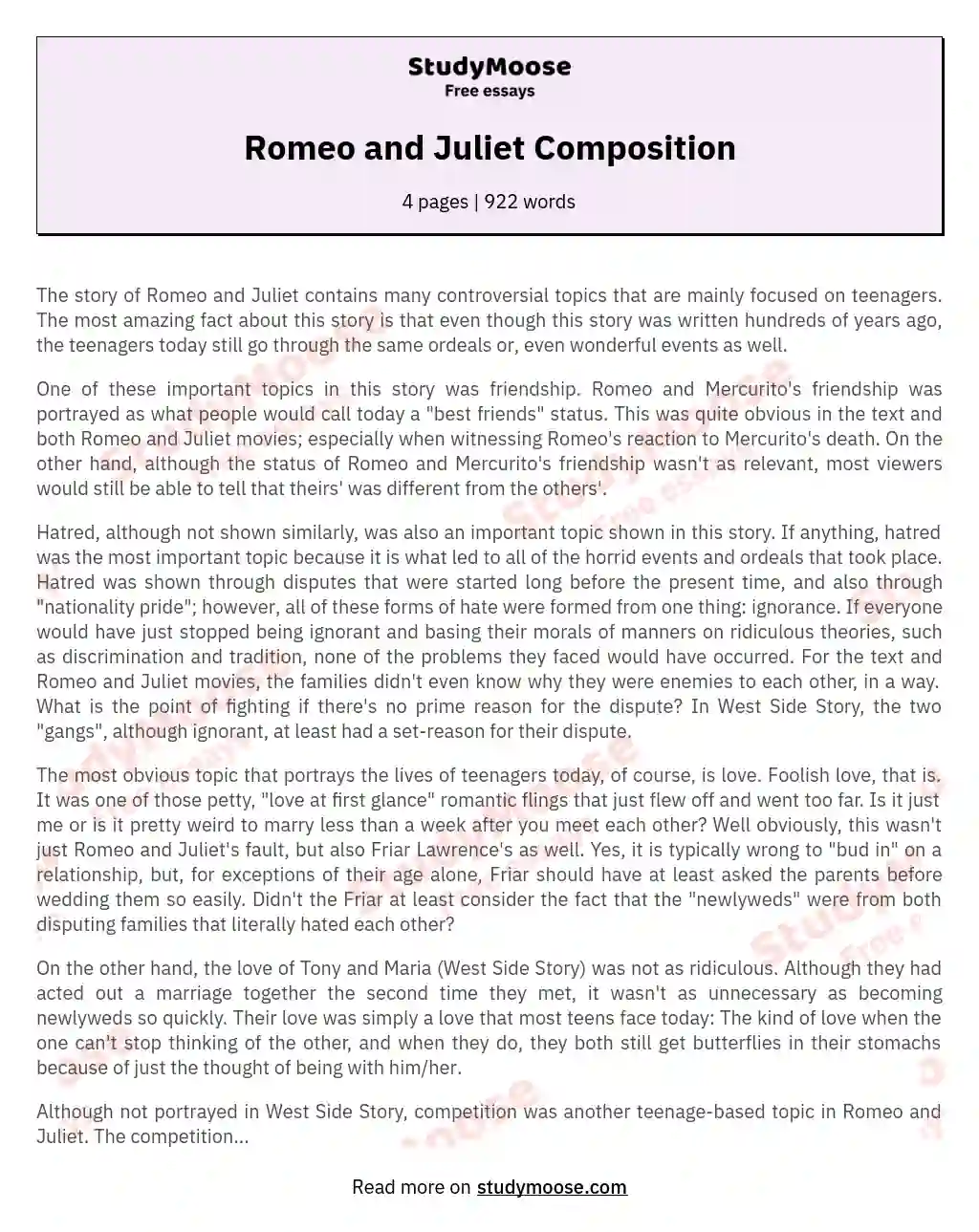 Romeo and Juliet Composition essay