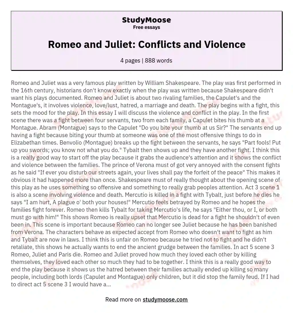 Romeo and Juliet: Conflicts and Violence essay