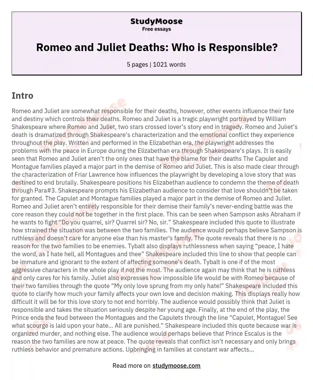 Romeo and Juliet Deaths: Who is Responsible?