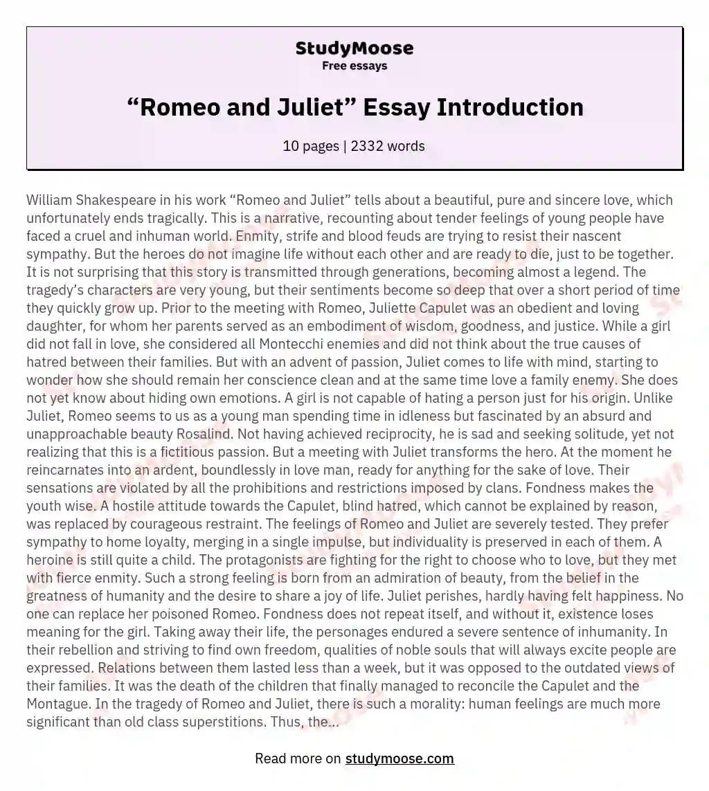 “Romeo and Juliet” Essay Introduction essay