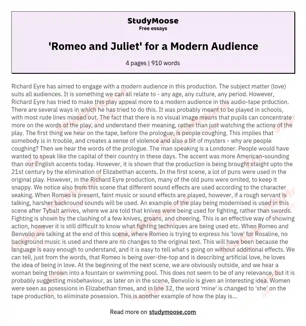 'Romeo and Juliet' for a Modern Audience essay
