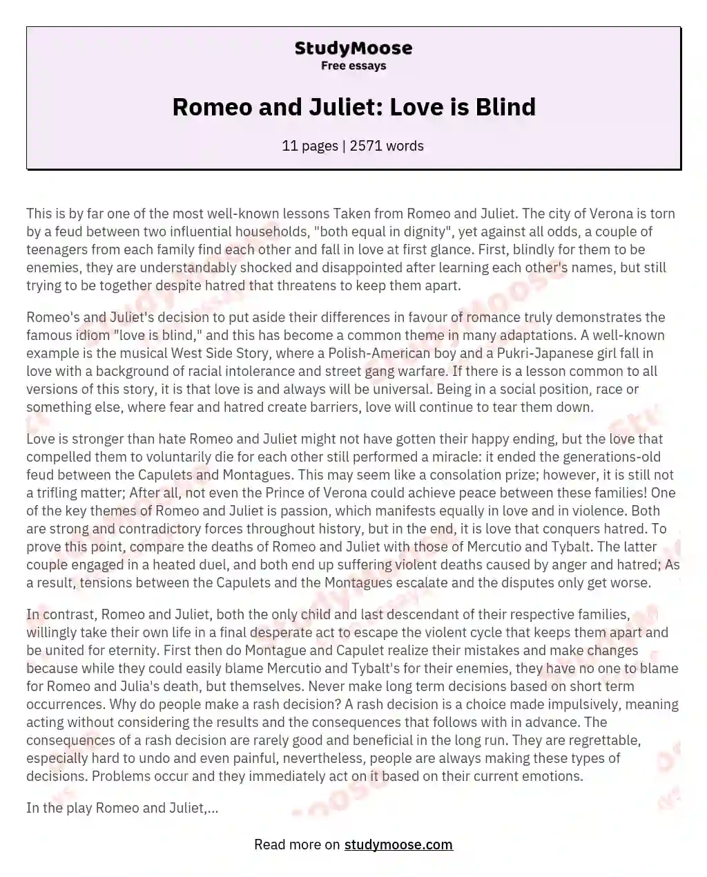 Romeo and Juliet: Love is Blind
