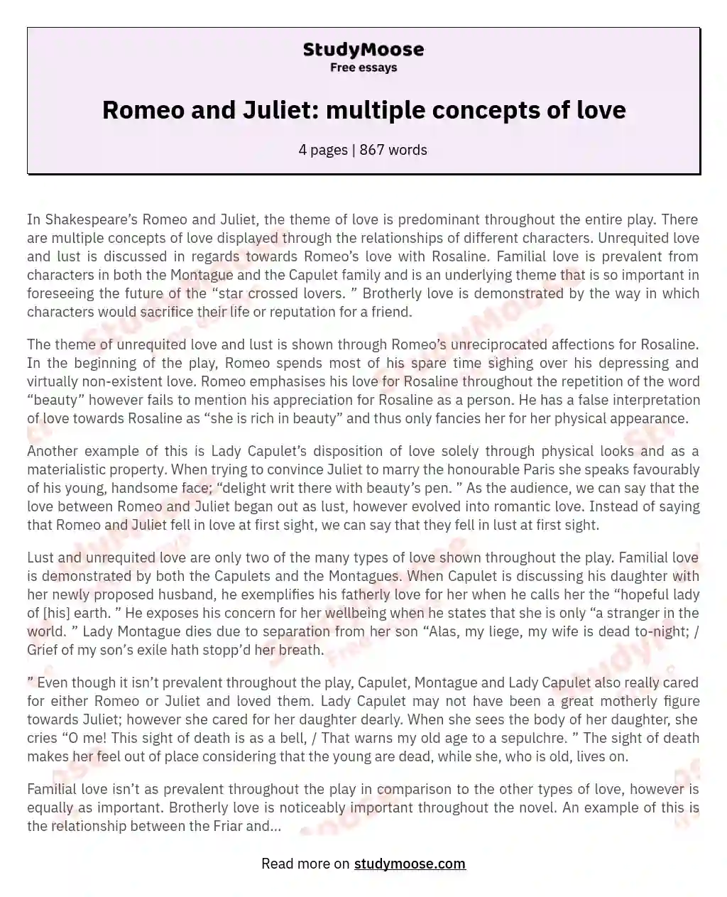 Romeo and Juliet: multiple concepts of love