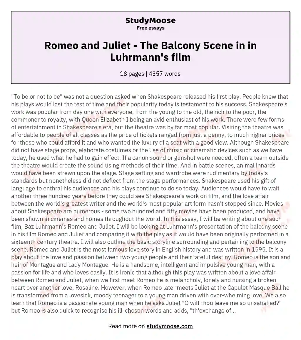Romeo and Juliet - The Balcony Scene in in Luhrmann's film