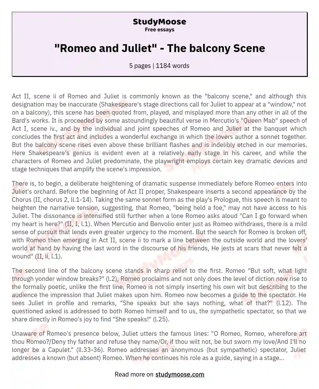 "Romeo and Juliet" - The balcony Scene essay