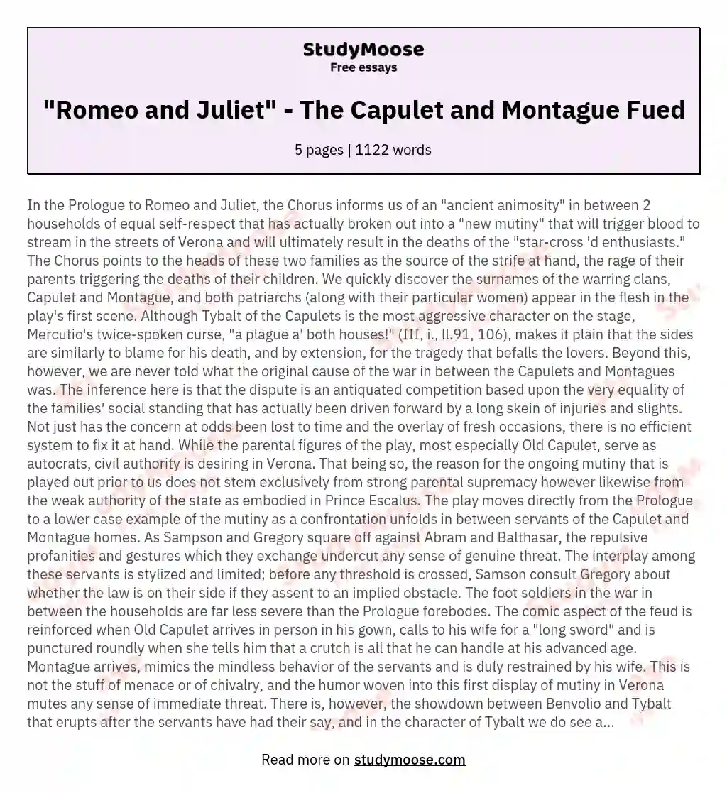 "Romeo and Juliet" - The Capulet and Montague Fued essay