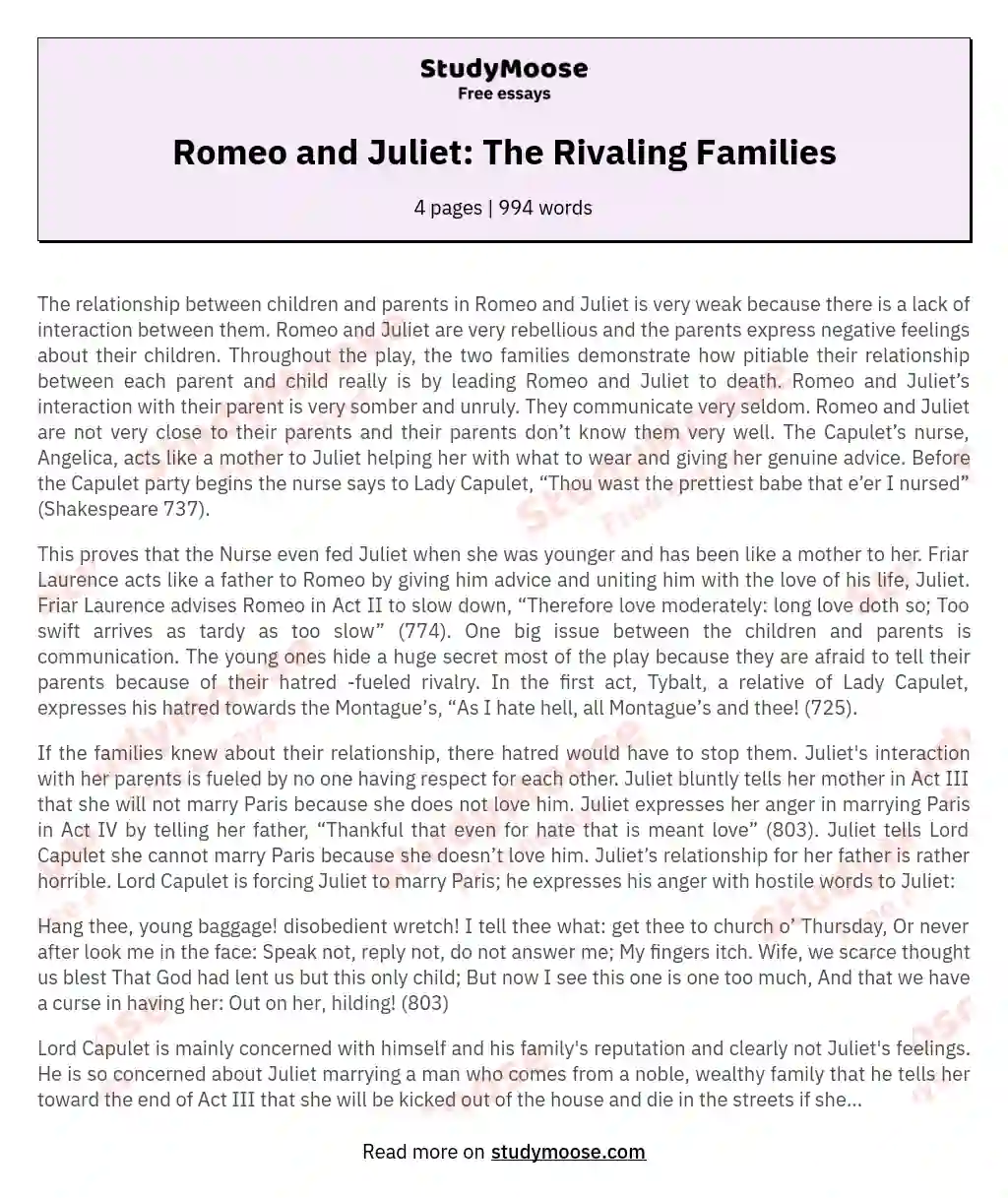 Romeo and Juliet: The Rivaling Families essay