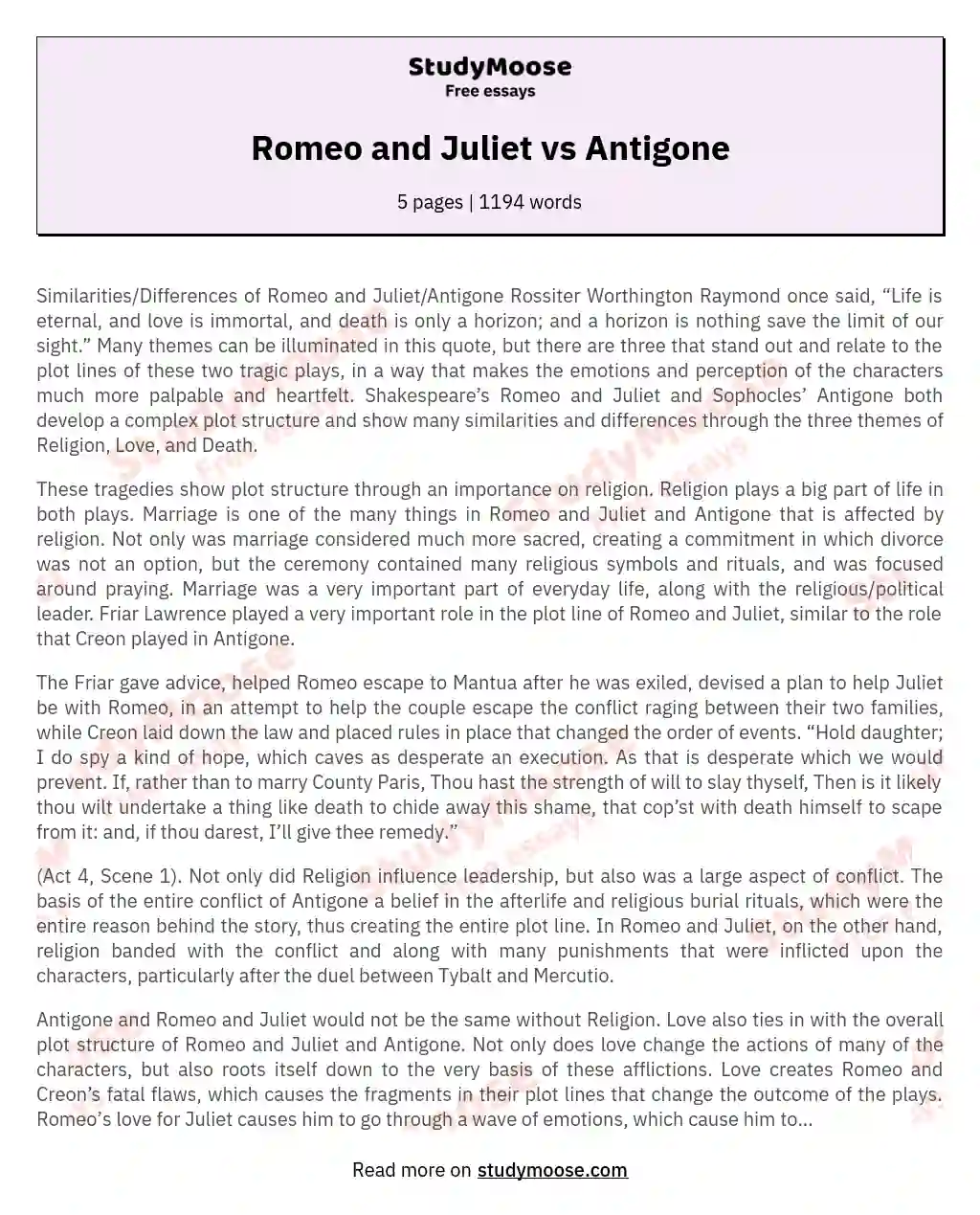 Romeo and Juliet vs Antigone