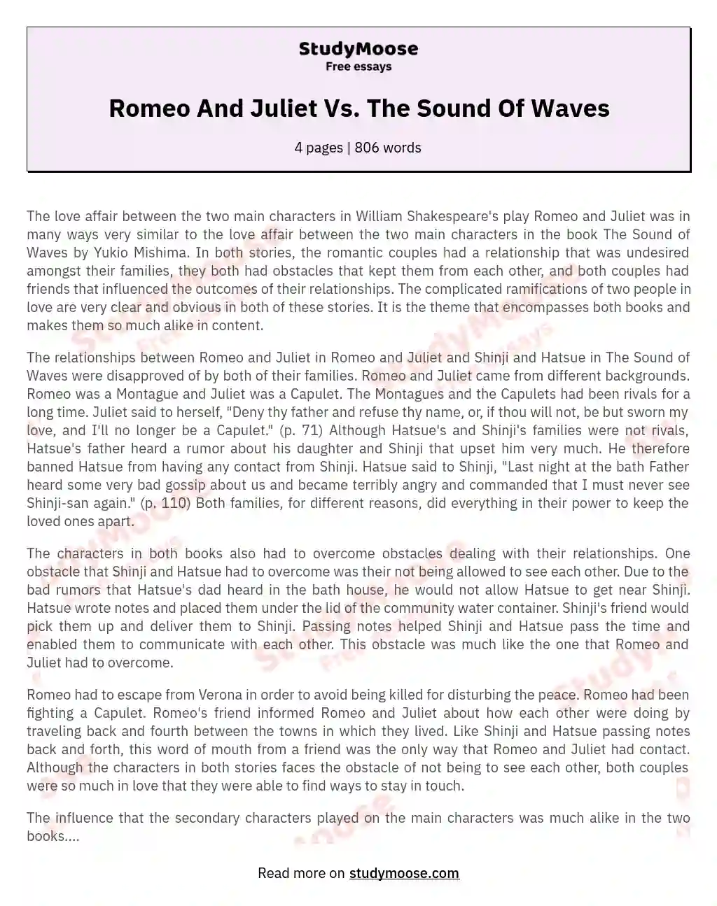 Romeo And Juliet Vs. The Sound Of Waves