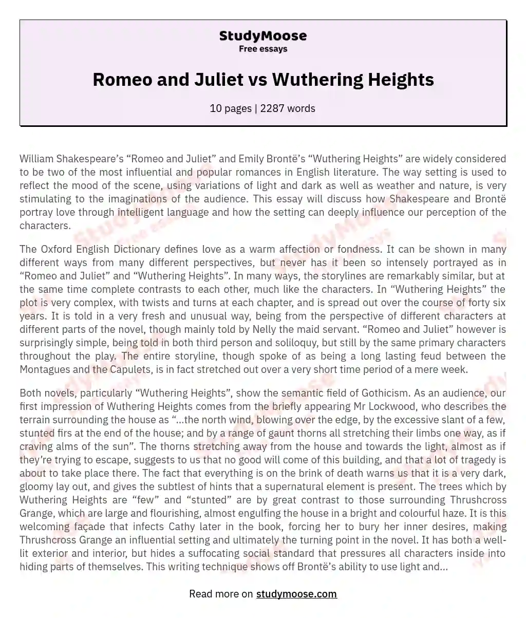 Romeo and Juliet vs Wuthering Heights
