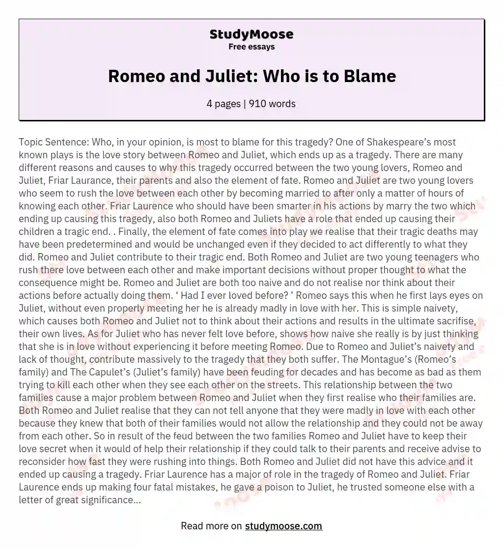 Romeo and Juliet: Who is to Blame