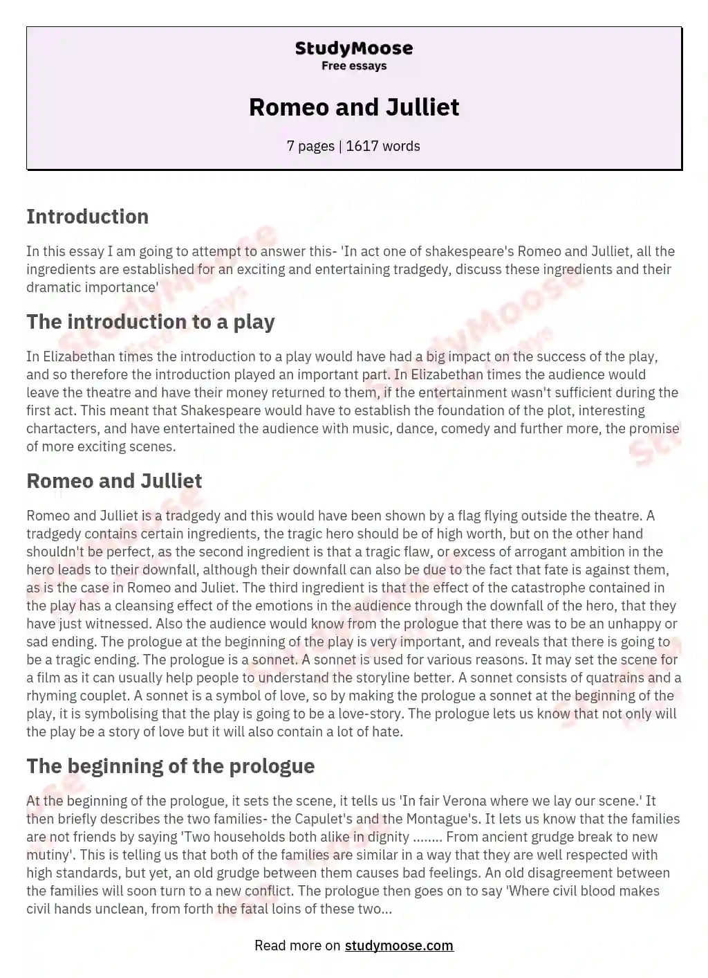 Romeo and Julliet essay