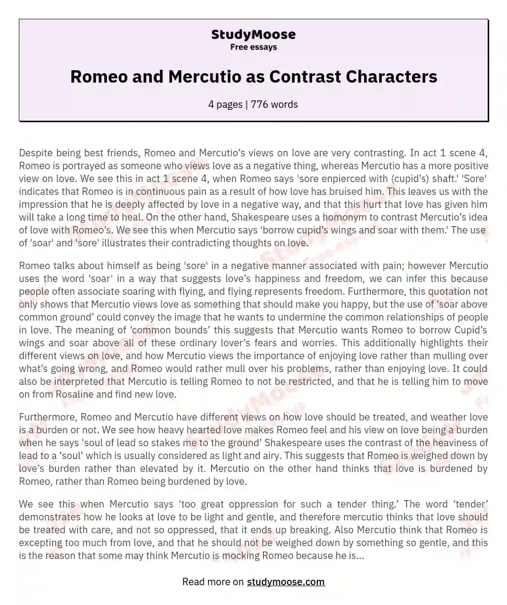 Contrasting Views on Love and Dreams in "Romeo and Juliet" essay