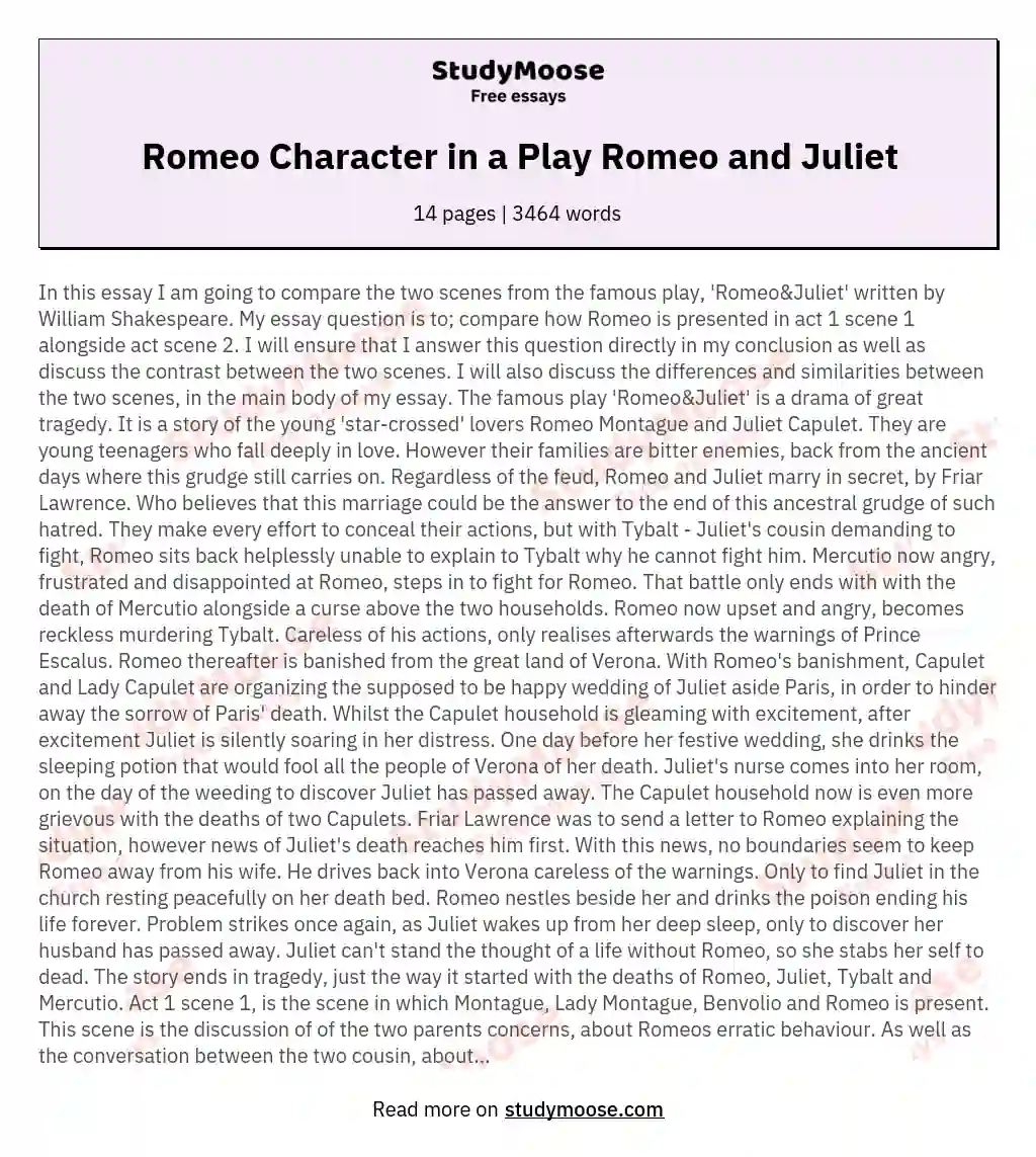 Romeo Character in a Play Romeo and Juliet essay