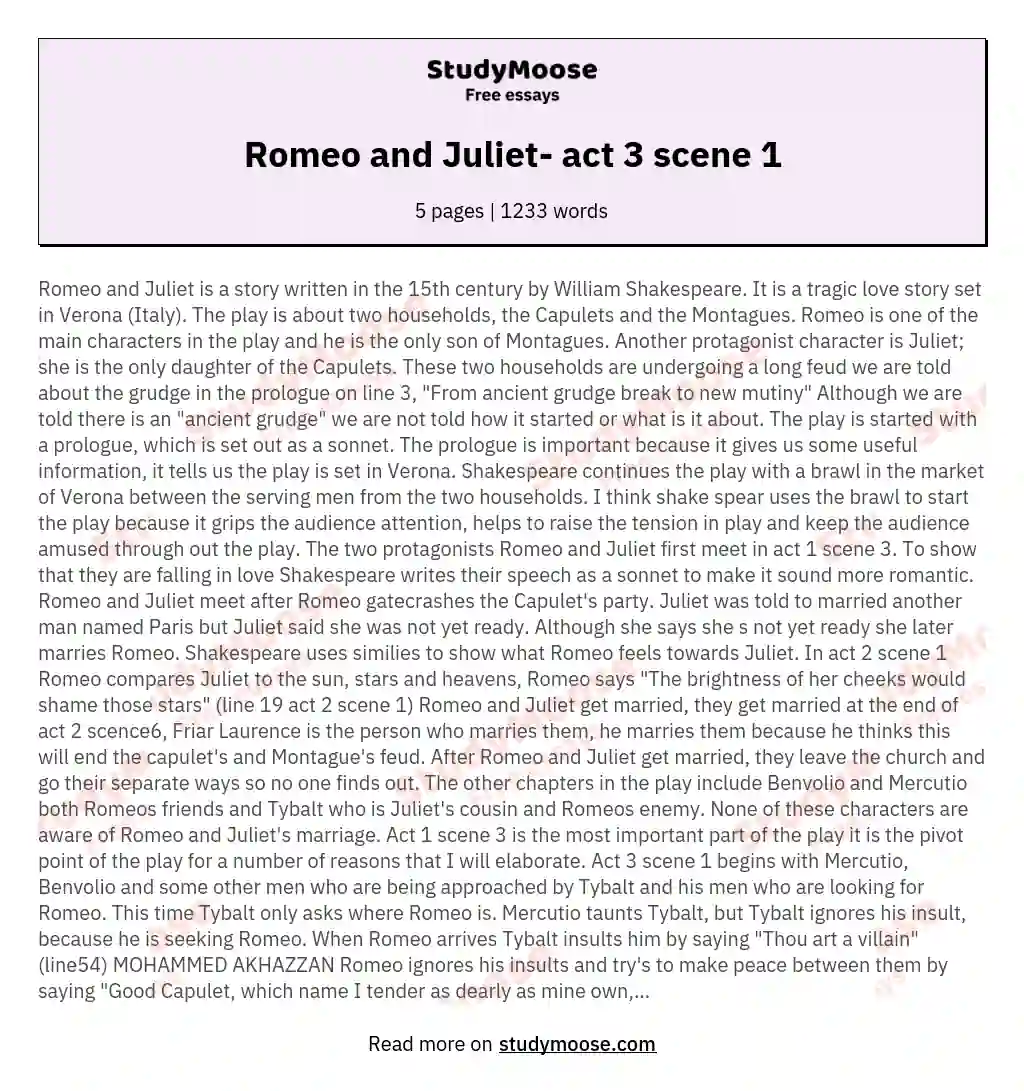 Romeo and Juliet- act 3 scene 1 essay