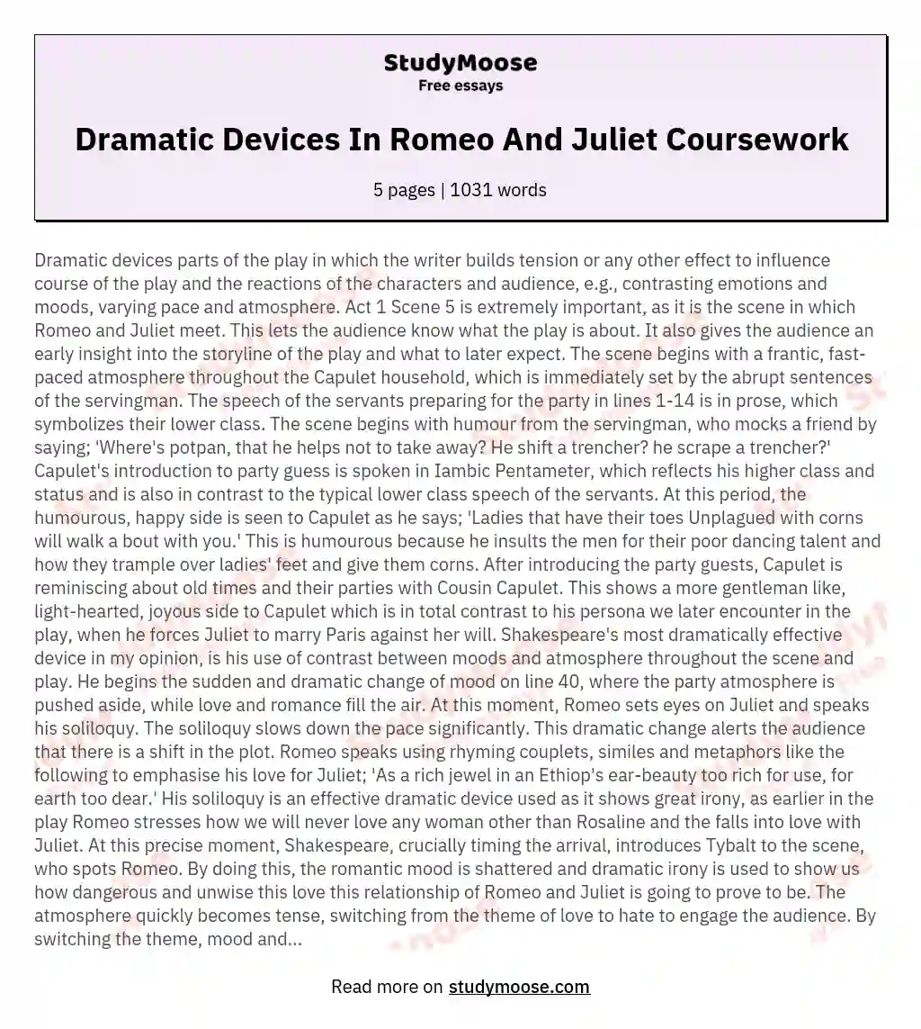 Dramatic Devices In Romeo And Juliet Coursework essay