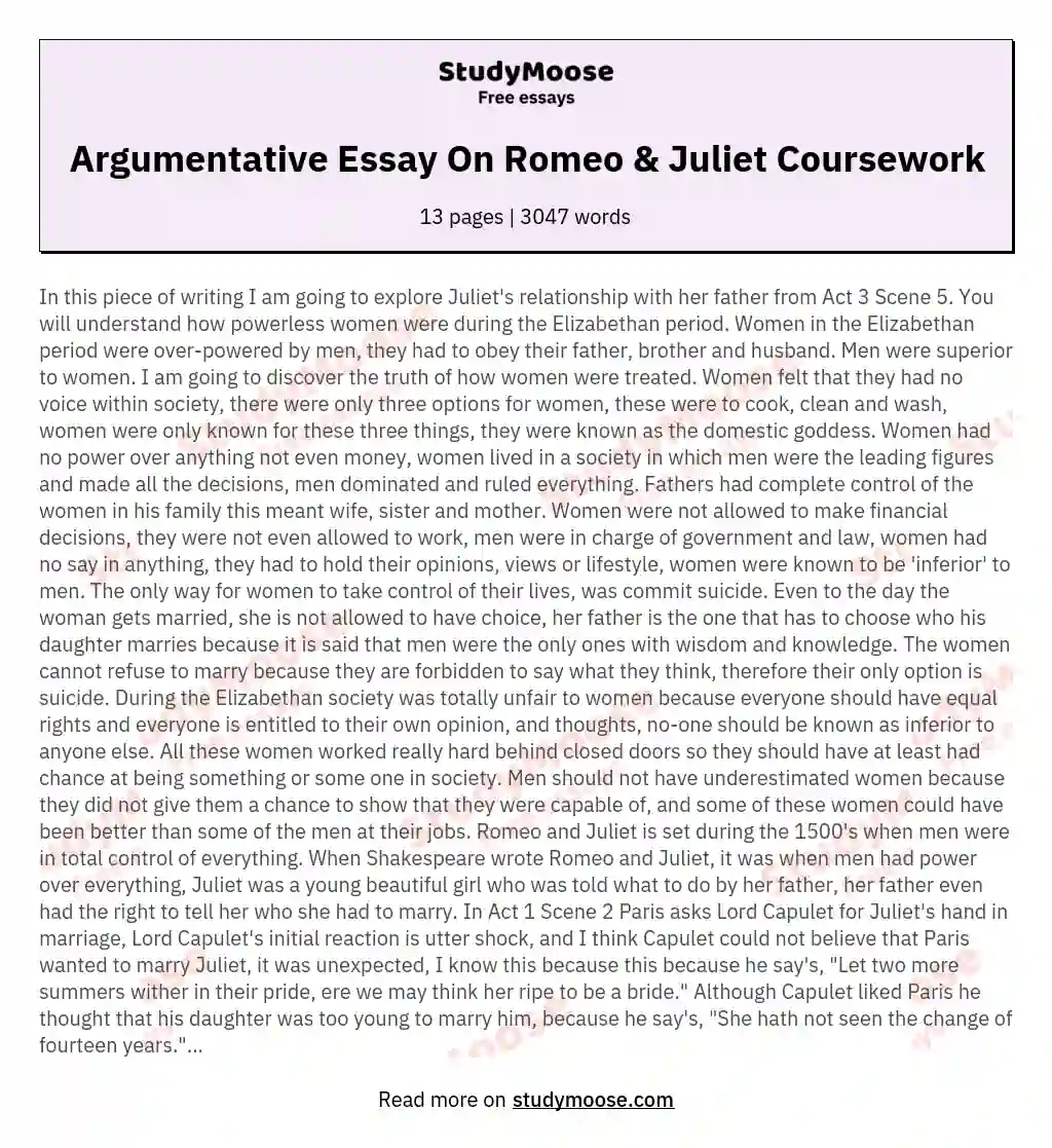 argumentative essay about romeo and juliet
