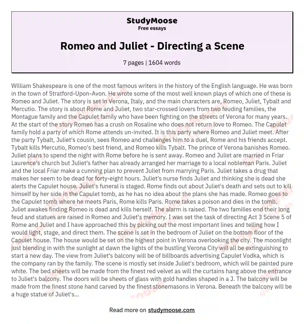 Romeo and Juliet - Directing a Scene essay