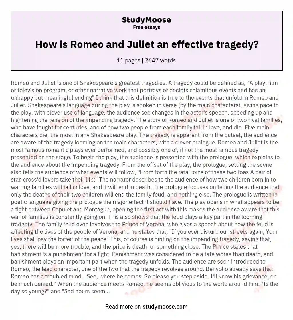 romeo and juliet as a tragedy essay