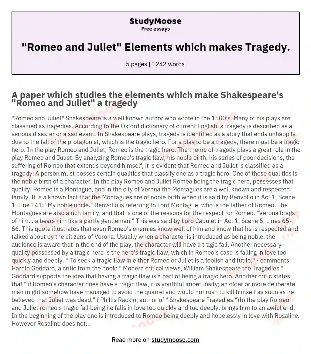 "Romeo and Juliet" Elements which makes Tragedy.
