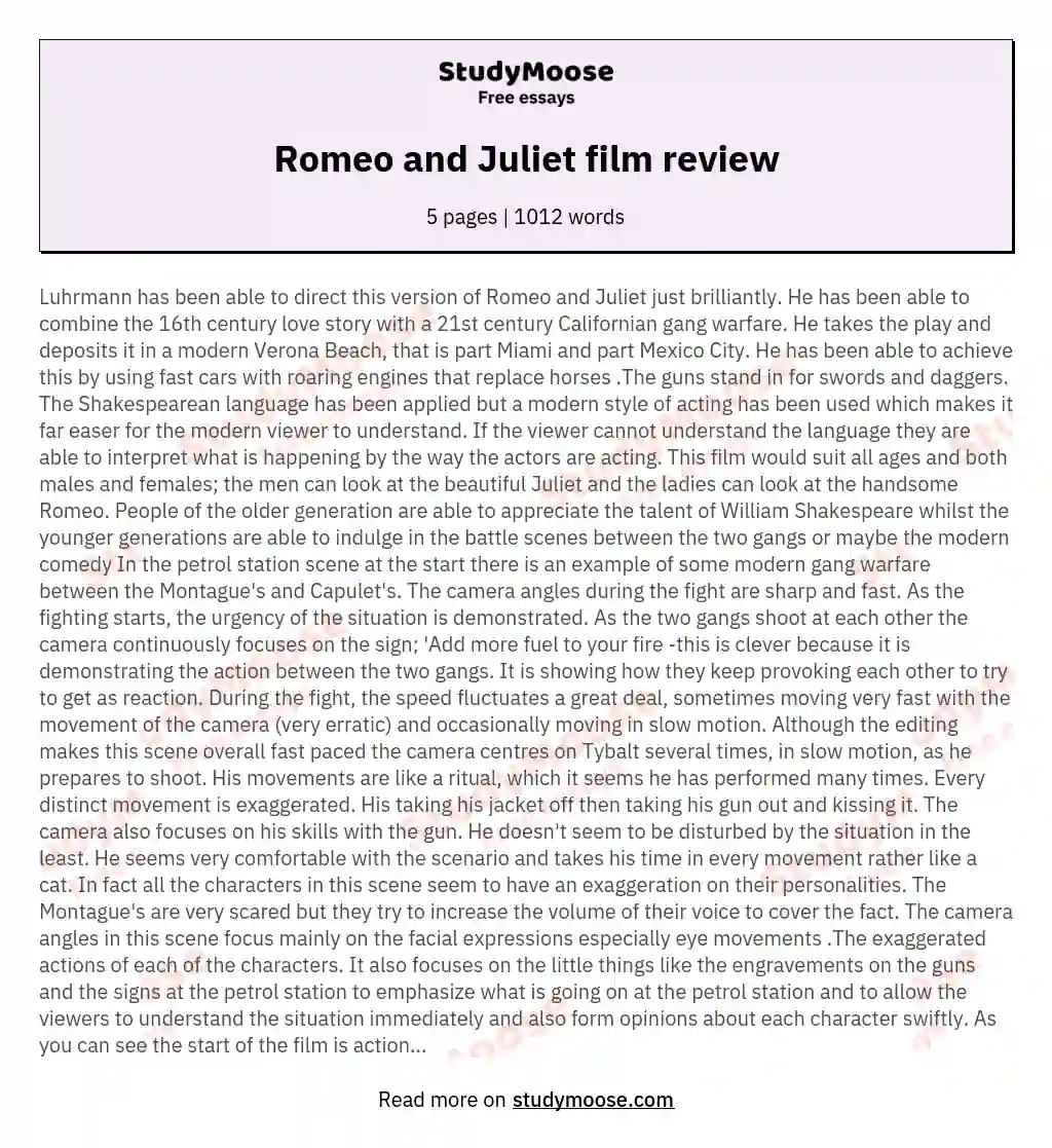romeo and juliet film essay