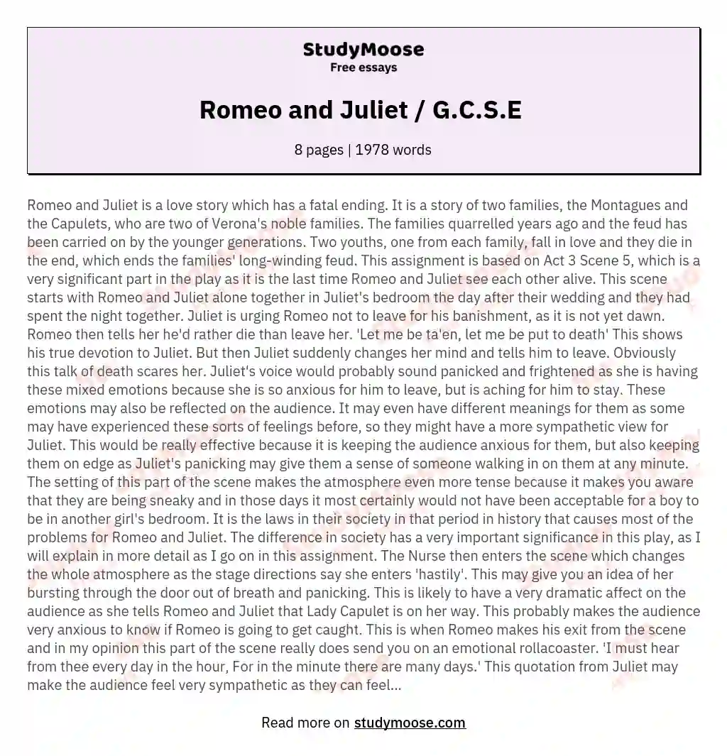 Romeo and Juliet / G.C.S.E  essay