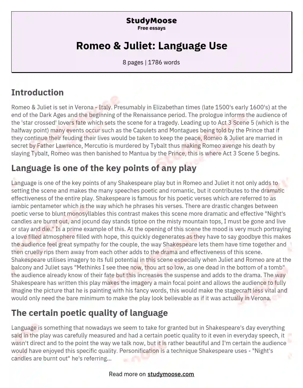 Romeo & Juliet: Language Use essay
