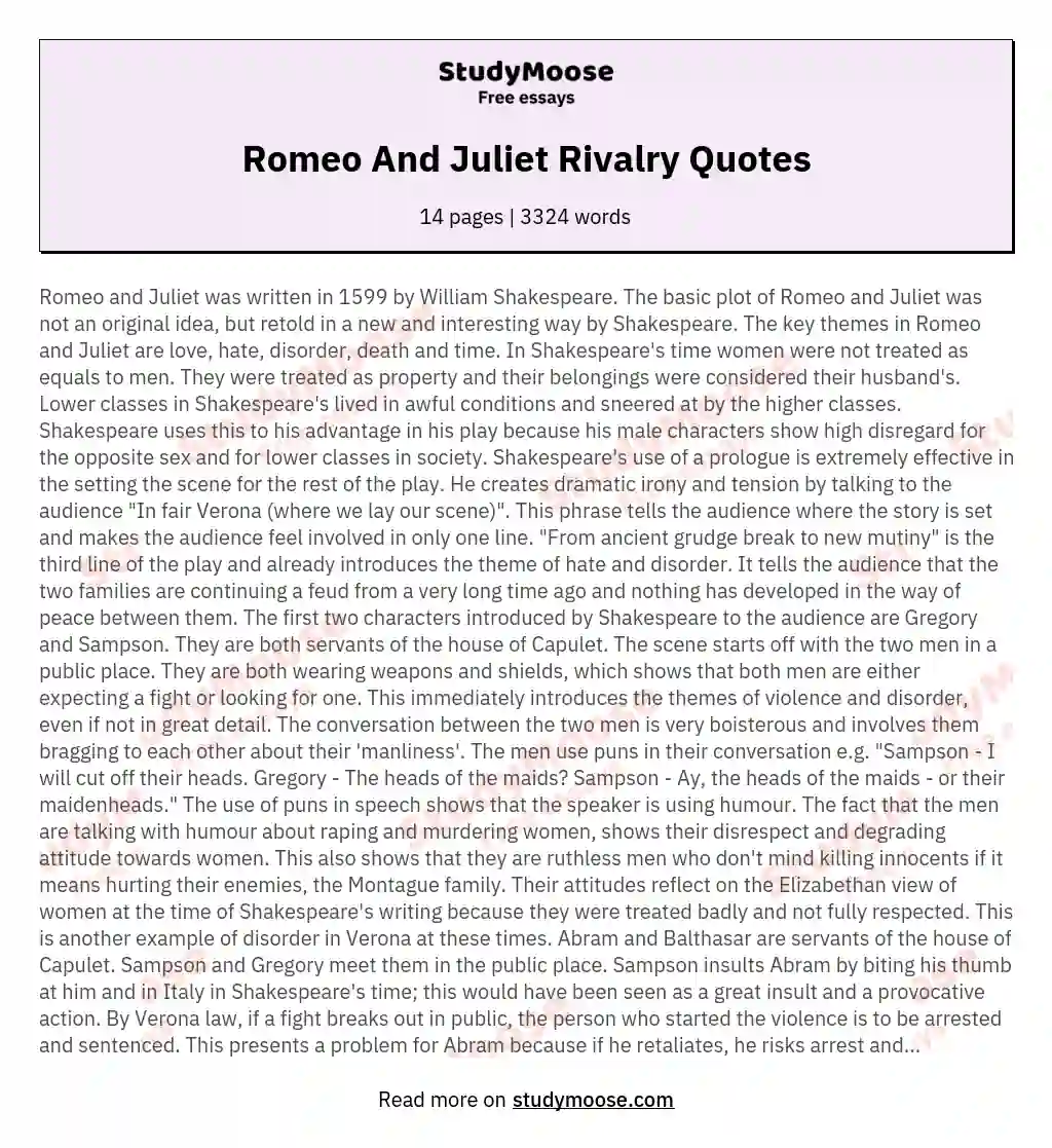Romeo And Juliet Rivalry Quotes