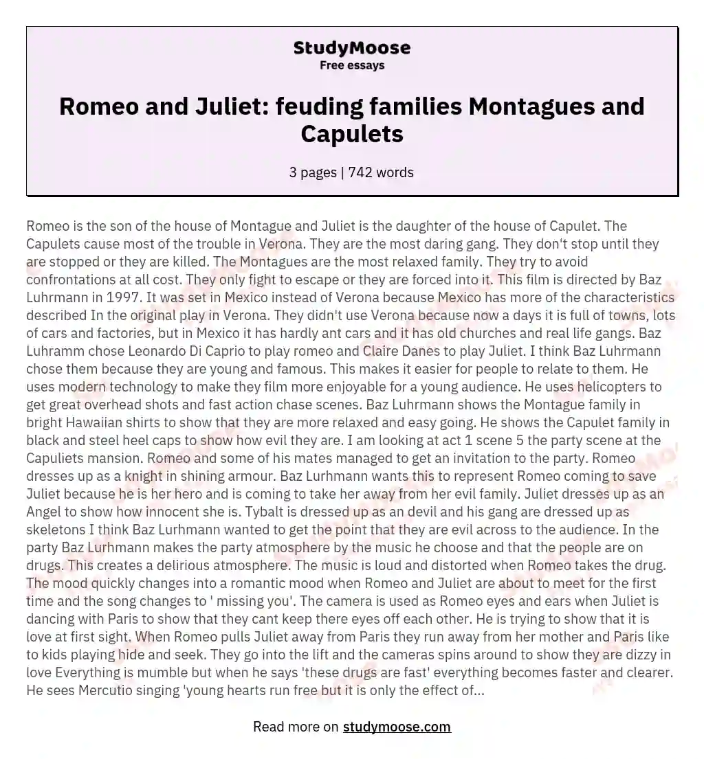 Romeo and Juliet: feuding families Montagues and Capulets essay