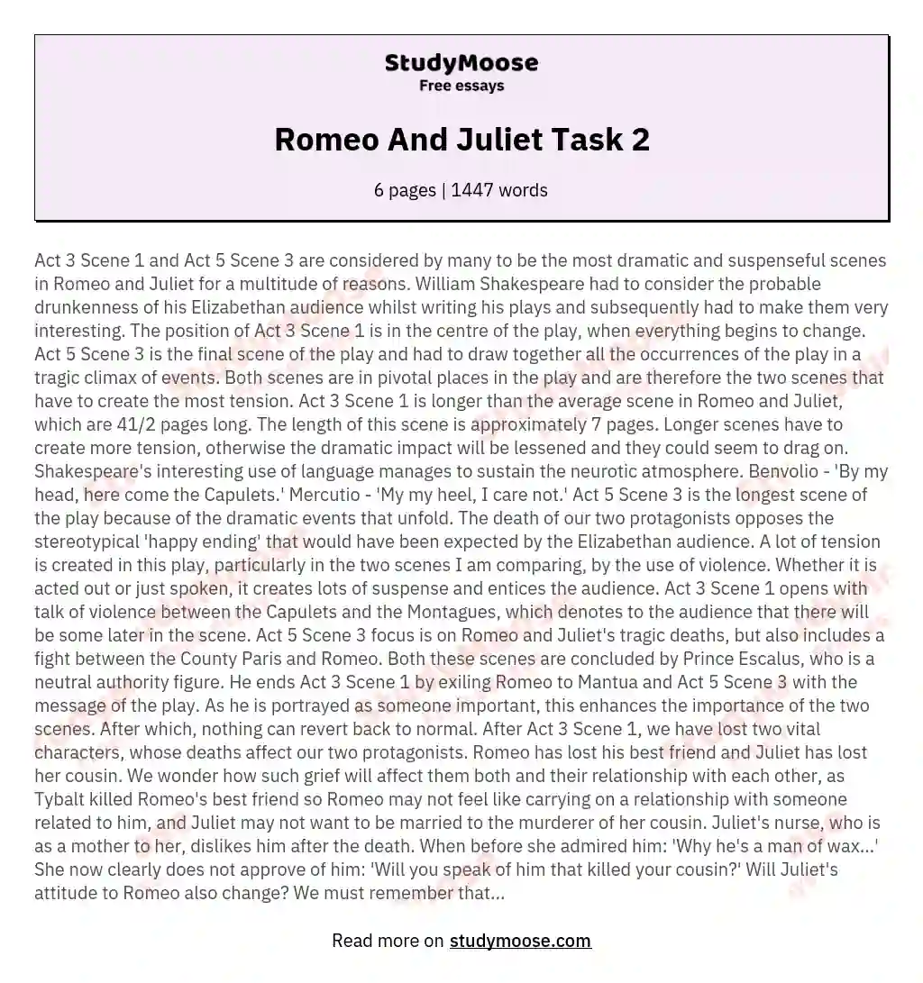 Romeo And Juliet Task 2 essay