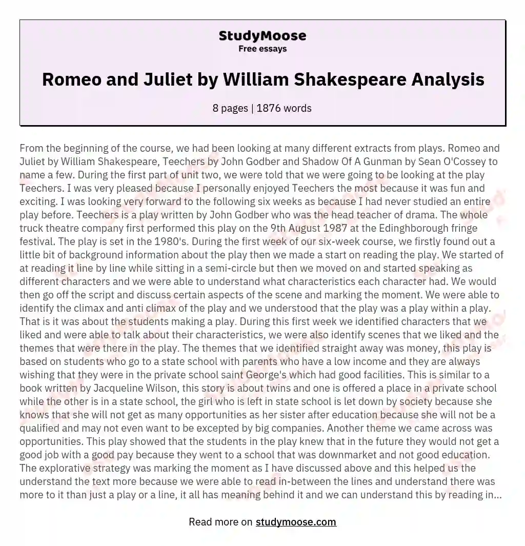 Romeo and Juliet by William Shakespeare Analysis essay